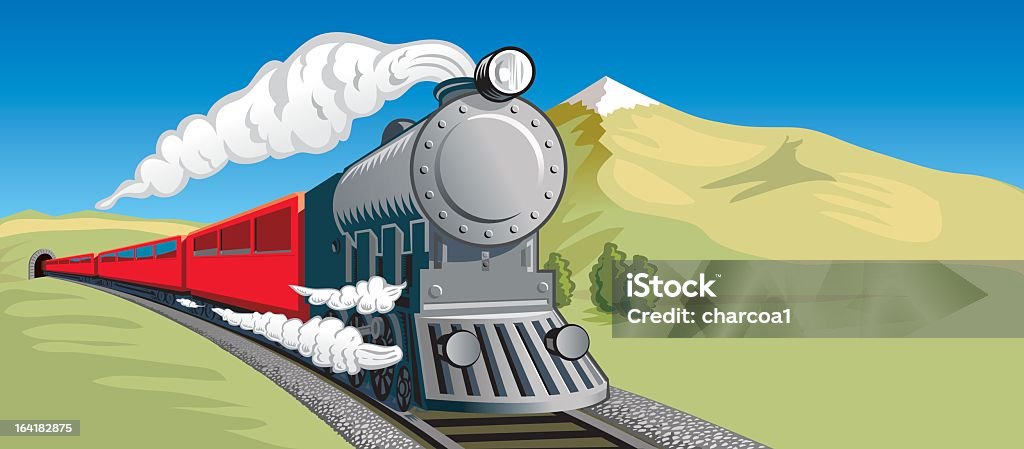 Cartoon Illustration On Steam Train Head On Stock Illustration - Download  Image Now - Steam Train, Locomotive, Railroad Track - iStock