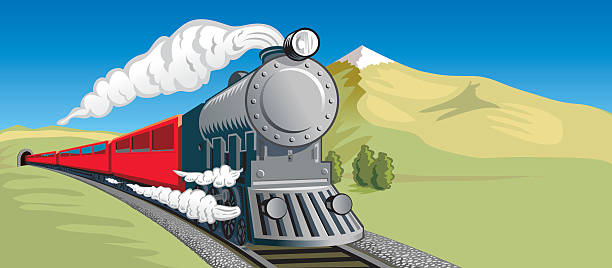 Cartoon illustration on steam train head on This illustration is exclusively available here at istockphoto. locomotive stock illustrations