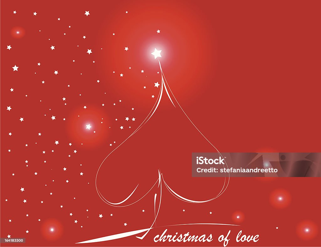 Рождественская открытка с дерева в форме сердца, Красный фон - Векторная графика Векторная графика роялти-фри