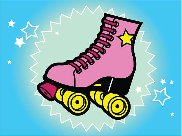 stockillustraties, clipart, cartoons en iconen met 80ties style roller skate - rolschaatsen ijs of rolschaatsen