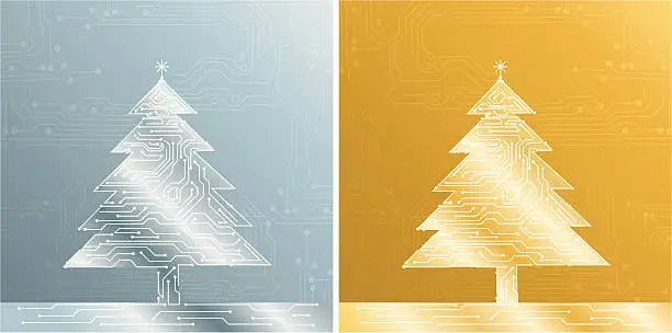 Vector illustration of gold and silver christmas treee