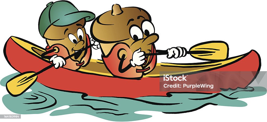 Bellota de dibujos animados caracteres en una canoa - arte vectorial de Actividades recreativas libre de derechos
