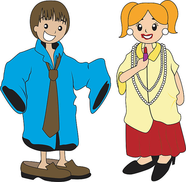 Graphic of two children playing dress up vector art illustration