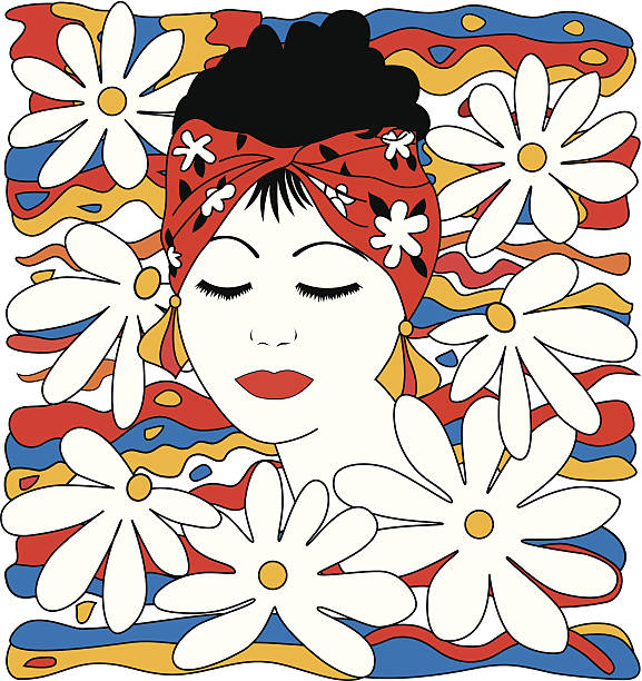 Abstract - Tropical girl, sea, sky and flowers