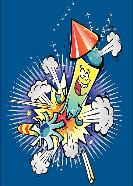 illustrazioni stock, clip art, cartoni animati e icone di tendenza di esplodere rocket - firework display pyrotechnics exploding star