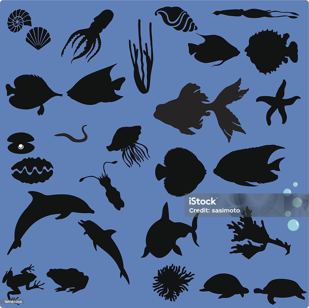 Силуэт Sea Life (#1), бесшовный фон - Векторная графика Акула роялти-фри