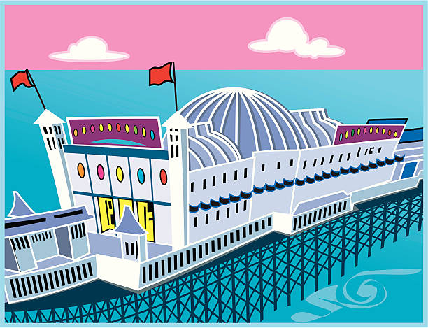 Seaside pier A vector fun illustration of a the traditional English seaside pier pleasure beach blackpool stock illustrations