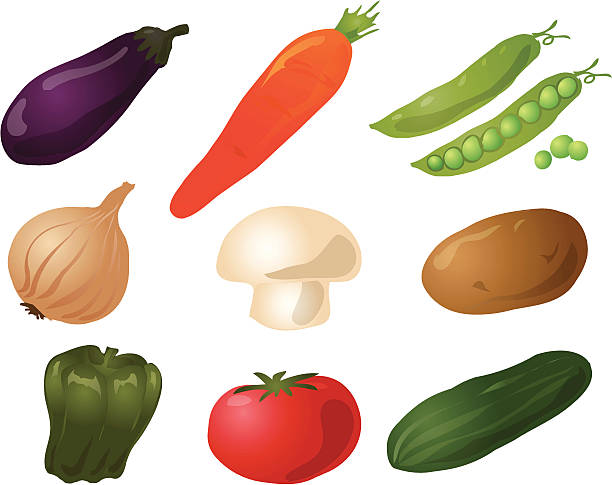 야채면 일러스트 - green bell pepper cucumber green pea isolated stock illustrations