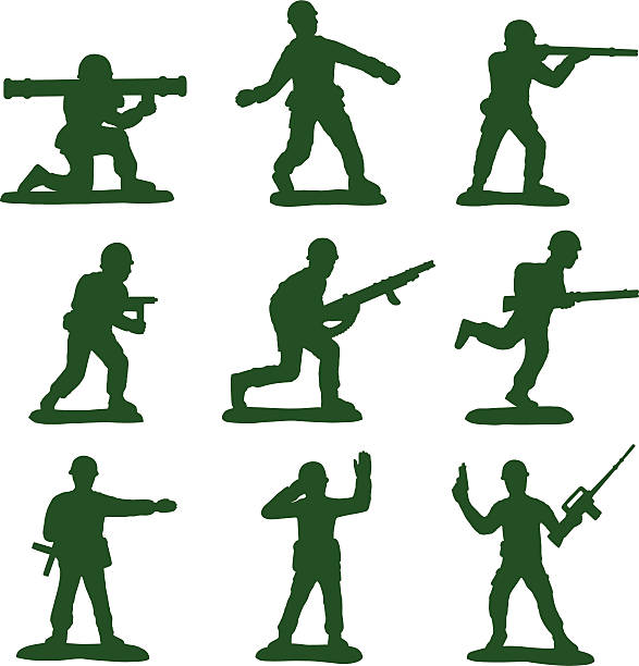 Army Men (Full Set of 9) "Need only a few Check the rest of my portfolio for 3 sets of 3 army men in classic army men colors, green and beige." toy soldier stock illustrations