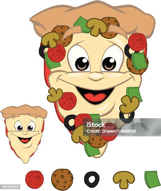 Счастливый Пицца — стоковая векторная графика и другие изображения на тему Комикс - Комикс, Фрикаделька, Антропоморфный смайлик