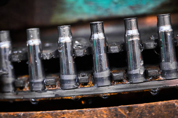istock Shell casings transported by vintage equipment at plant 1641873501