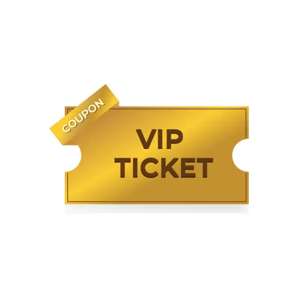 Vector illustration of golden coupon vip ticket on white background