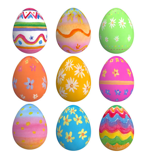 Set Of Hand Painted Easter Eggs A set of hand-painted Easter eggs isolated on white. egg stock pictures, royalty-free photos & images