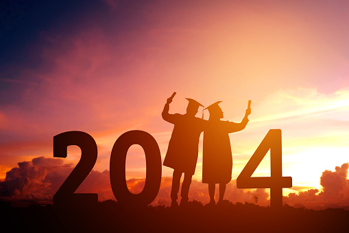 2020 New year Silhouette people graduation in 2020 years education congratulation concept ,Freedom and Happy new year