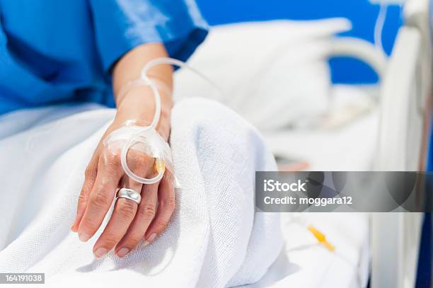 Iv Drip In Woman Hand Stock Photo - Download Image Now - Adult, Assistance, Bed - Furniture