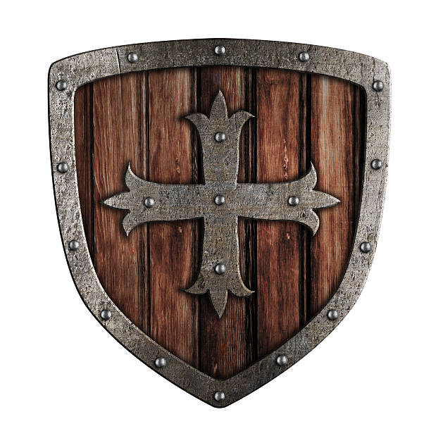 Old crusader wooden shield illustration isolated on white