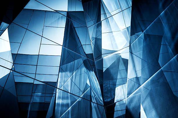 abstracto arquitectura de vidrio - reflective glass fotografías e imágenes de stock