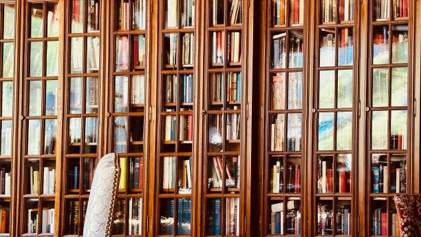 istock Books shelves behind glass 1641913652