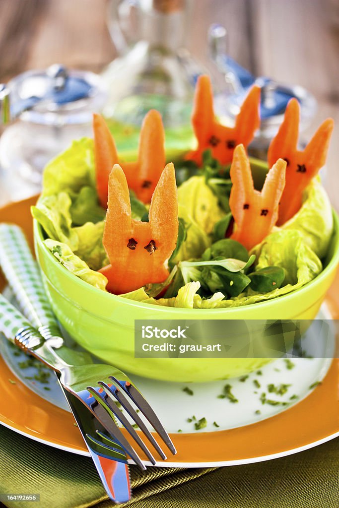 Easter Salad for Kids Easter Salad with Carrot as a Bunnies Carrot Stock Photo