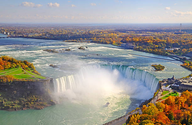 Aerial view of Niagara Falls in autumn stock photo