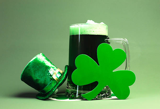 istock St Patrick's Day green beer, shamrock and leprechaun hat 164193584