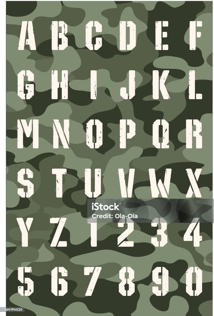 Military font Stencil grunge font on a military background Abstract stock vector