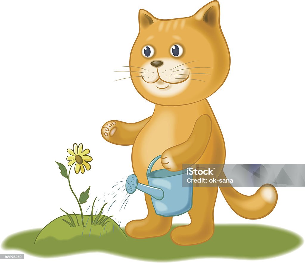 Katze gießen eine Blume - Lizenzfrei Arbeiten Vektorgrafik