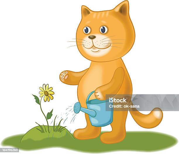 Katze Gießen Eine Blume Stock Vektor Art und mehr Bilder von Arbeiten - Arbeiten, Berufliche Beschäftigung, Bewässern