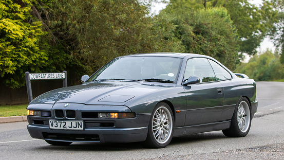 Whittlebury,Northants,UK -Aug 26th 2023: 1999 grey BMW 840 car travelling on an English country road