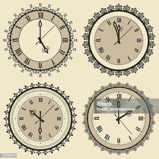 Набор Векторных Винтажные Часы — стоковая векторная графика и другие изображения на тему Без людей - Без людей, Векторная графика, Время
