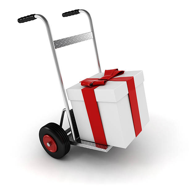 istock 3d  hand truck and present box  on white background 164198071