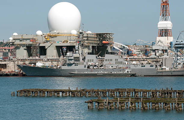 Radar dome in dry dock for maintenance and repair