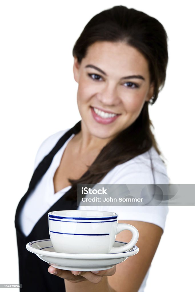 Empregada de Mesa segurando uma Xícara de Café - Royalty-free Avental Foto de stock