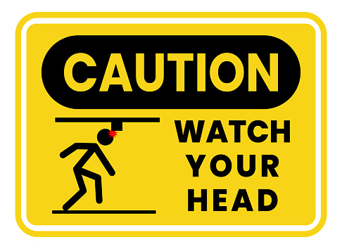 Caution Watch Your Head Sign, Safety Sign Symbol, Preventive Measure, for Construction sites, Manufacturing, Industry, Warehouse, Factory,