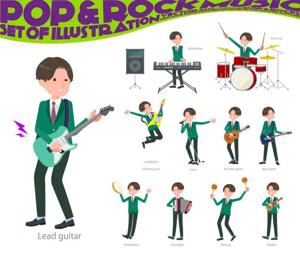 Vector illustration of A set of blazer schoolboy playing rock 'n' roll and pop music