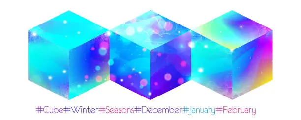 Vector illustration of Abstract geometric 3d cubes of the seasons on a white background. Season of three winter months. Creative stylish set.