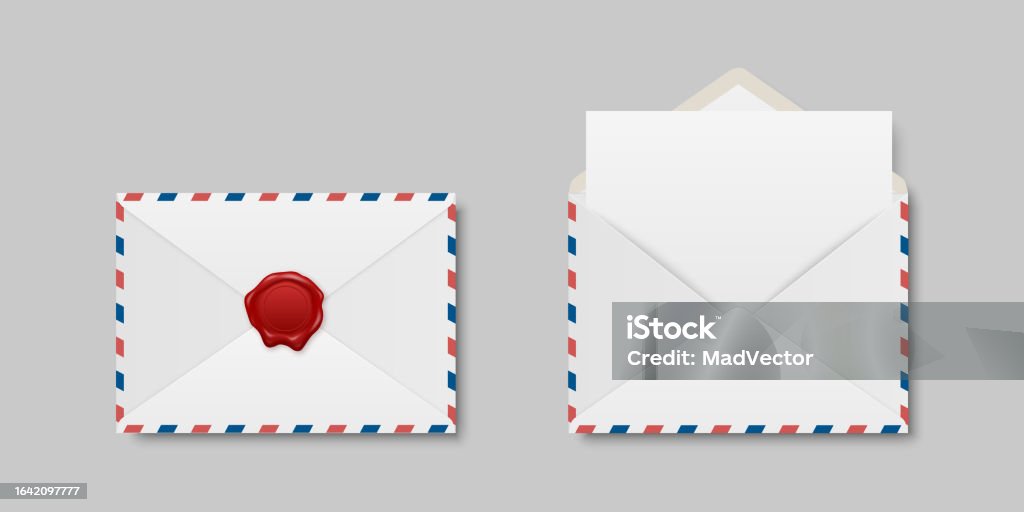 Enveloped Text Vector Envelopes With Red Wax Seal And Blank Letter Folded Unfolded ...