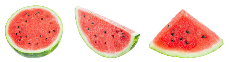 Collection watermelon isolated on white background. Watermelon berry fruit. File contains clipping path. Full depth of field. Food concept.