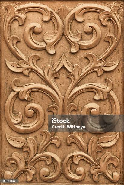 Flower Carved On Wood Stock Photo - Download Image Now - Abstract, Antique, Art