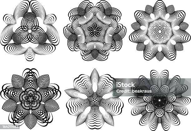 Abstrato Geométrico Flores Vector Set - Arte vetorial de stock e mais imagens de Abstrato - Abstrato, Branco, Caleidoscópio - Padrão
