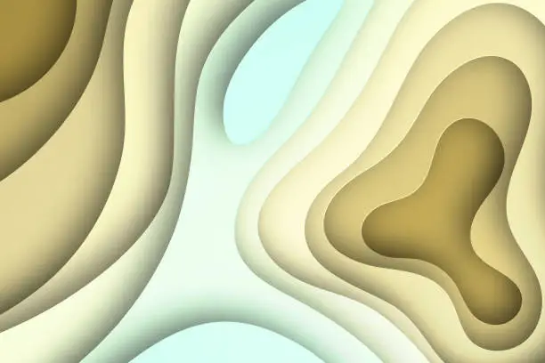 Vector illustration of Paper cut background - Beige abstract fluid shapes - Trendy 3D design