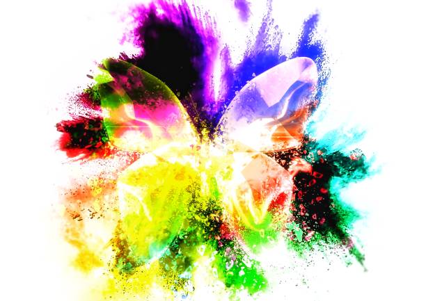 Abstract butterfly silhouette illustration making colorful splashes in creative concept