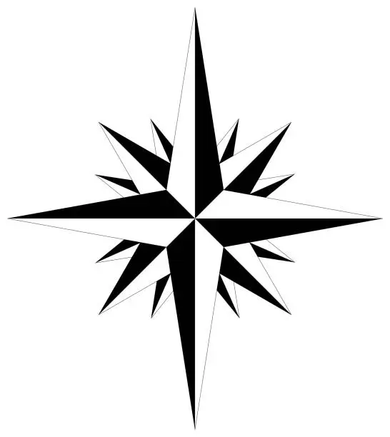 Vector illustration of Wind rose or Compass rose vector with sixteen directions.