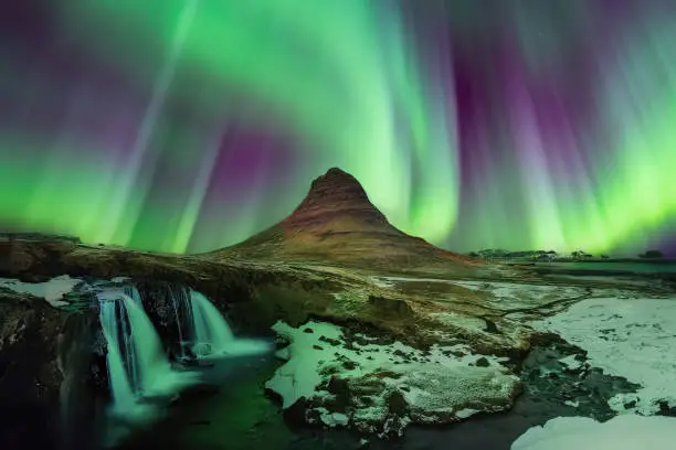Northern Lights Aurora. Aurora borealis. A wonderful night with northern lights in iceland. Icelandic spiral northern lights.