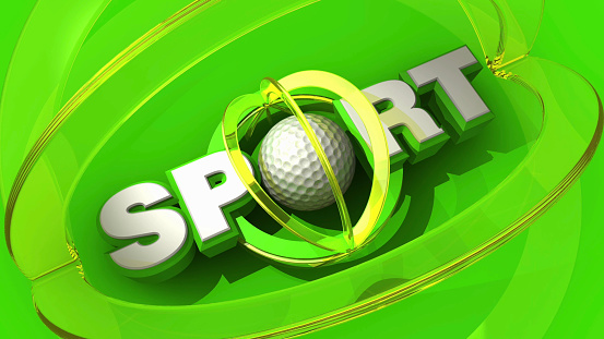 Dynamic TV intro animation with a spinning golf ball inside SPORT logo on green background. / You can see the animation movie of this image from my iStock video portfolio. Video number: 1602378900