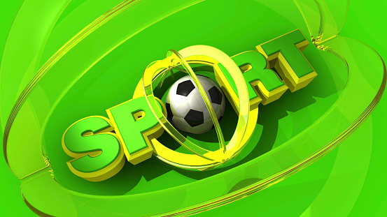 Dynamic TV intro with a football ball inside SPORT logo on green background. / You can see the animation movie of this image from my iStock video portfolio. Video number: 1600855155