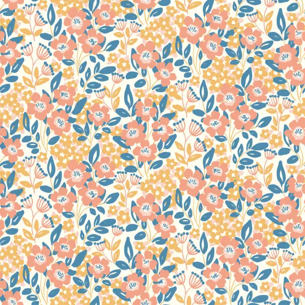 Vector illustration of Seamless floral pattern with decorative art wild garden in vintage style. Vector illustration.
