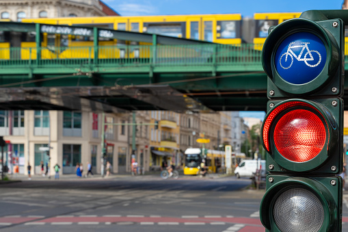 Germany Berlin, August 24,2023 - Close-up of stoplight at street of Berlin Prenzlauer Berg