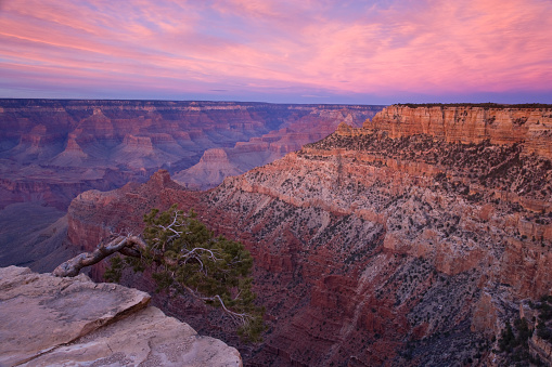 View of Grand Canyon from the South Rim at sunset, Arizona, USA