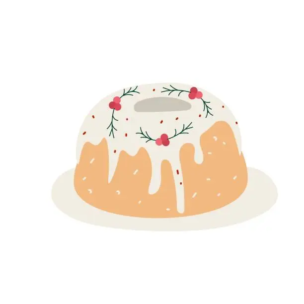 Vector illustration of Vector illustration of Christmas cake frosted with berries in cartoon style